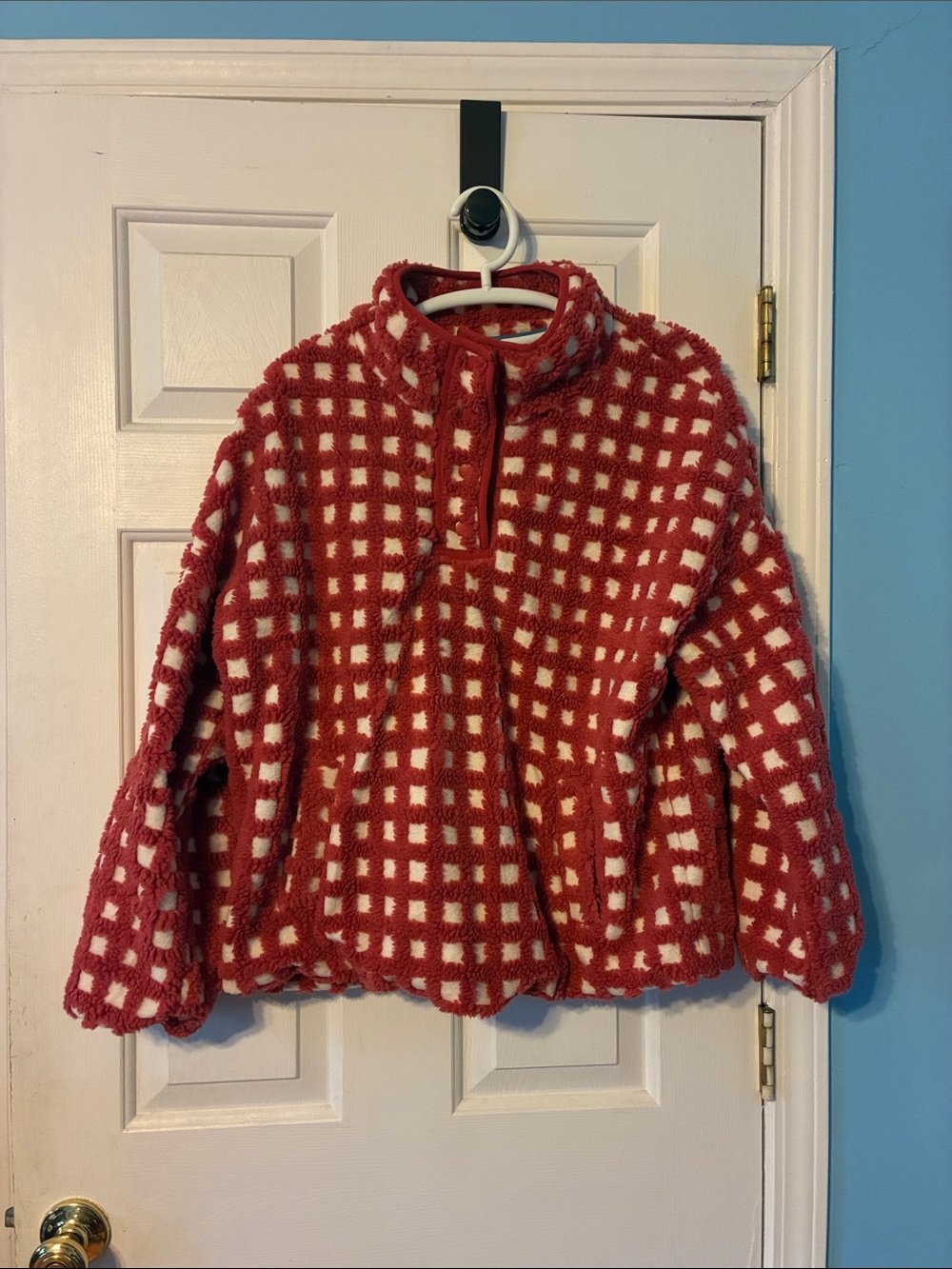 Cozy Rust &  Cream Check Plush Pullover